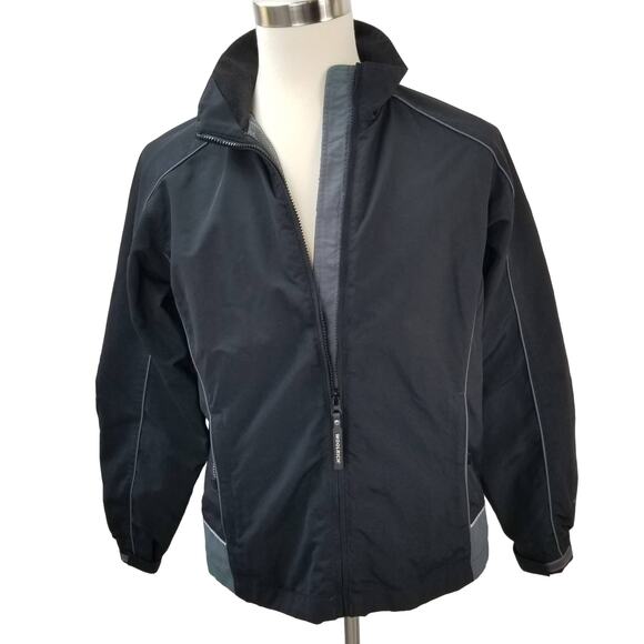 Woolrich Black Gray Zip Up Coat Jacket Lined Pockets Excellent Size M - Picture 1 of 8